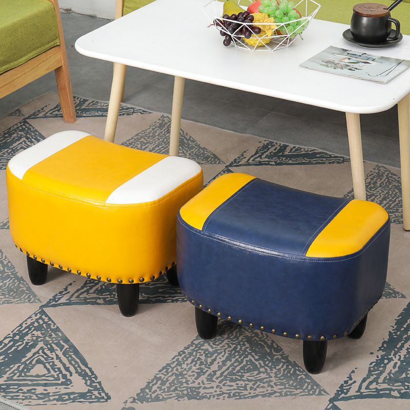 Nailhead Trim Ottoman Leather Special Shape Contrast Color Stain Resistant Ottoman