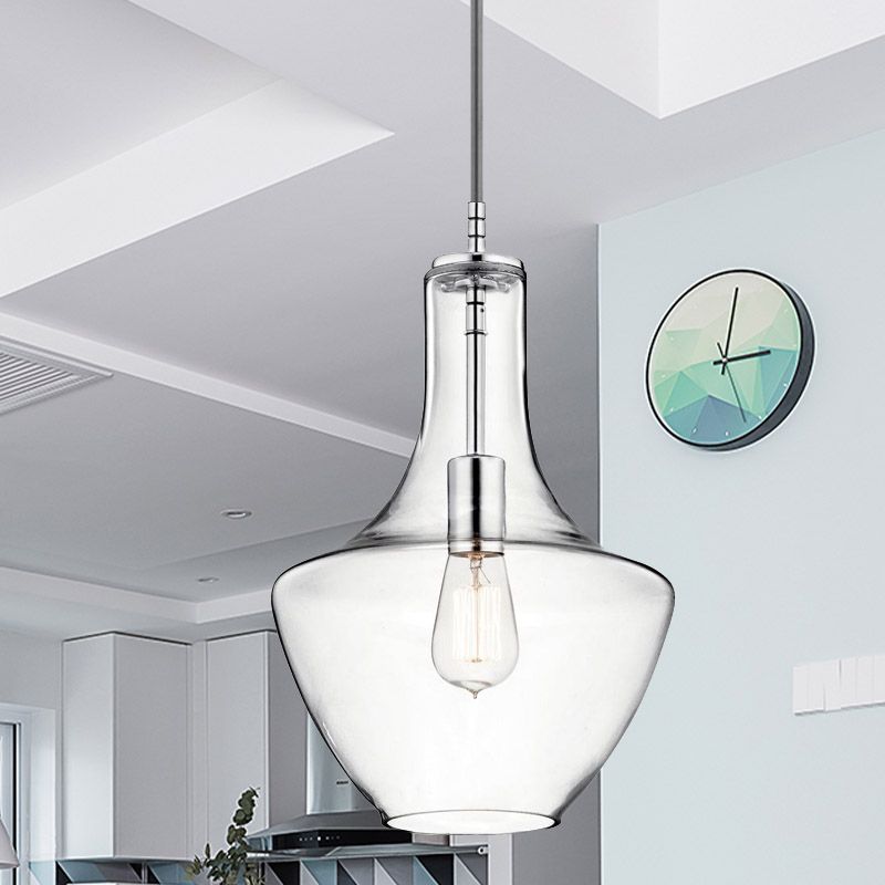 Klare Glasurnenform hängende Deckenleuchte Minimalismus 1-Licht-Anhängerlampe in Chrom
