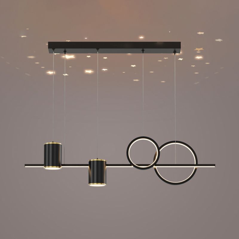 5-Light Geometric Island Light Fixtures Modernism Metal Island Pendant Lights in Black
