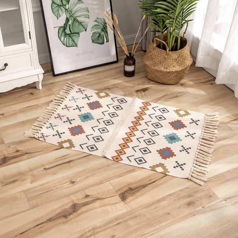 Stylish Area Carpet Geometric Pattern Polyester Area Rug Fringe Stain Resistant Rug for Home Decor