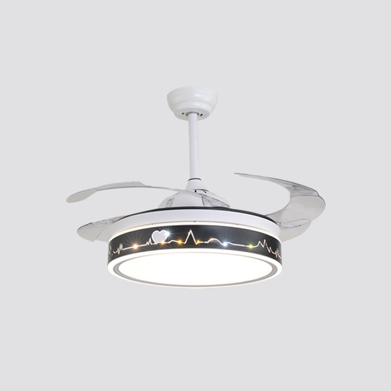 Drum Shade 4-Blade Hanging Lüfterlampe Einfache LED White Semi Flush Mount, 20 "breit