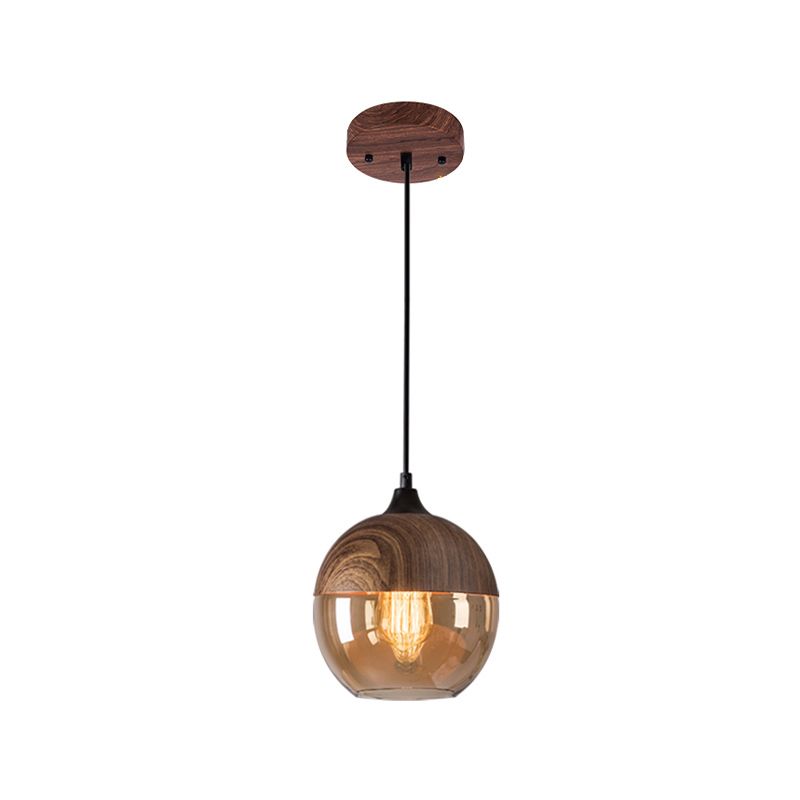 La lampe suspension de la suspension nordique en bois nordique 1-Light Light avec une teinte en verre géométrique
