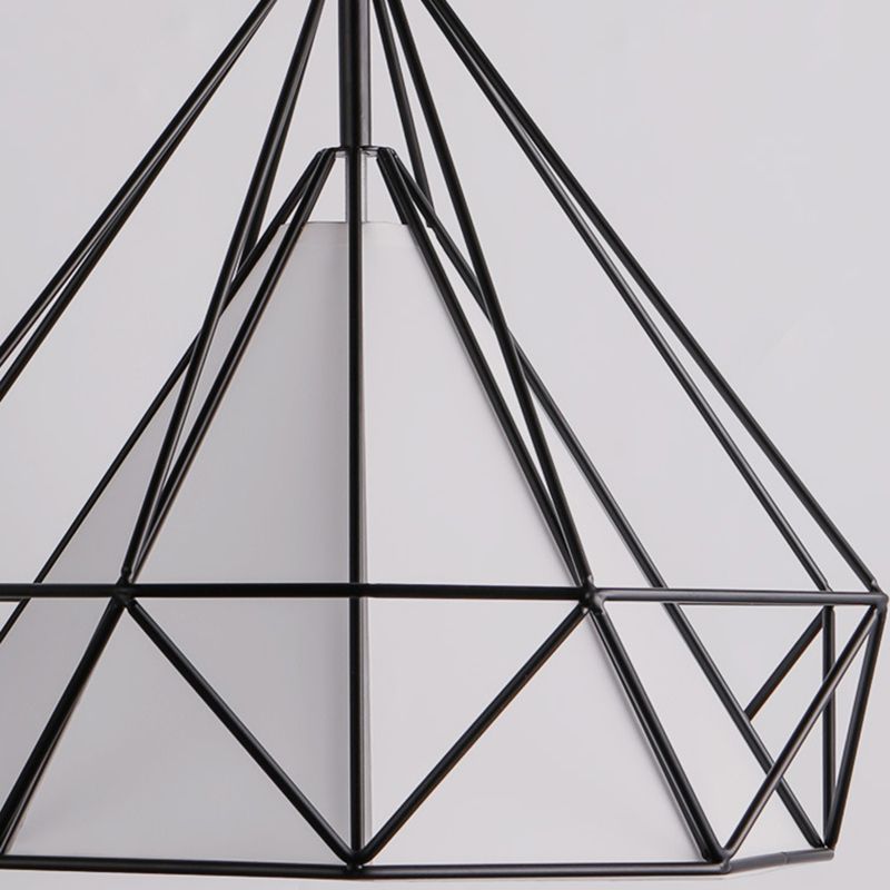 1-light Modern Simplicity Style Hanging Light Metal Cage Design Fabric Shade Suspension Lighting Fixture for Kitchen