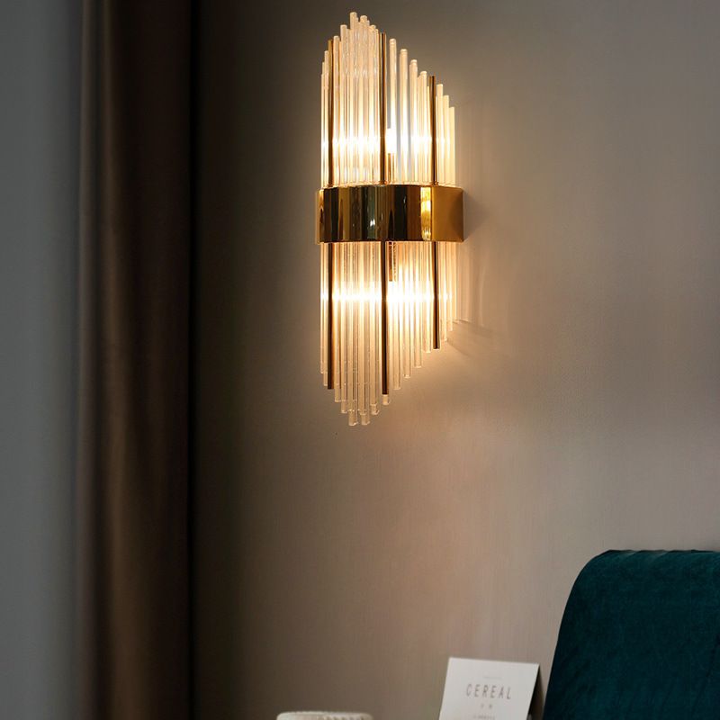 Hexagon Wall Mounted Light Fixture Modern Style Crystal 2-Lights Wall Lighting in Gold