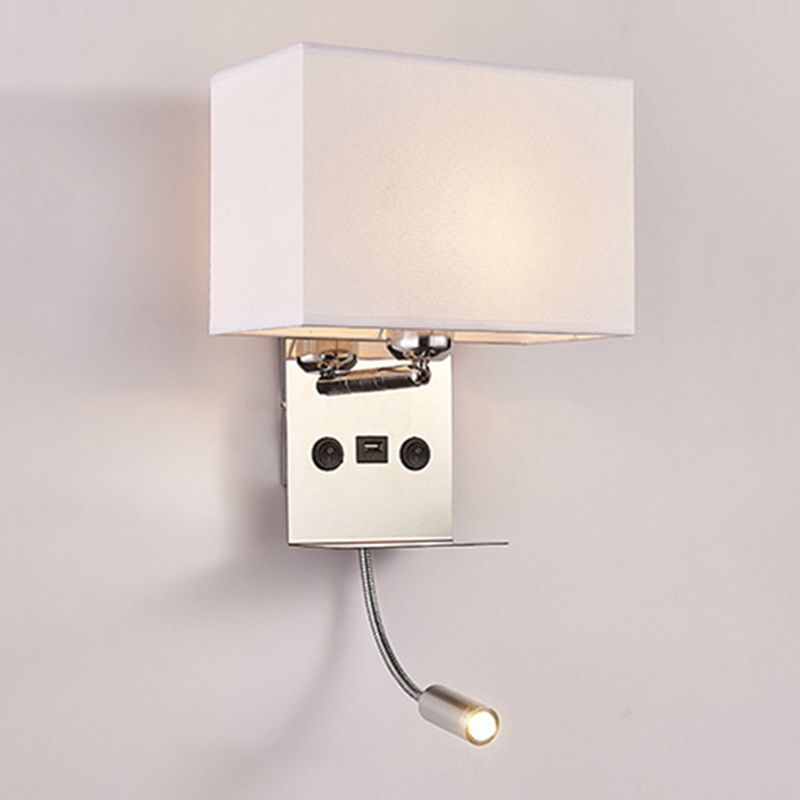 Lámpara de pared de lectura concisa moderna Splicet rectangular de acero inoxidable aplastante con telas sombra