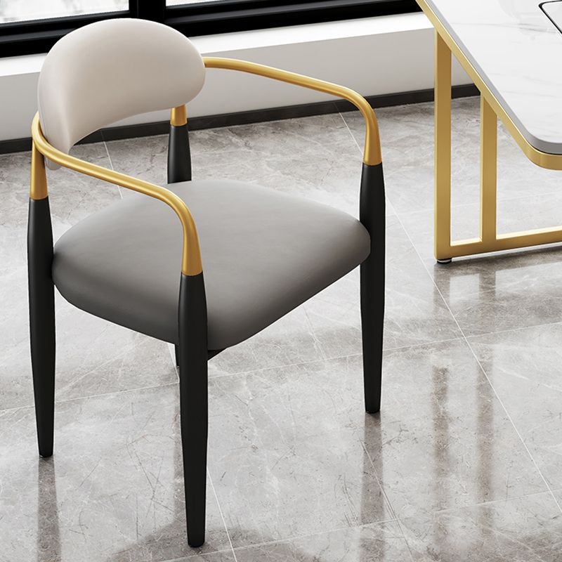 Contemporary Upholstered Arm Chair Home Metal Legs Dining Chair