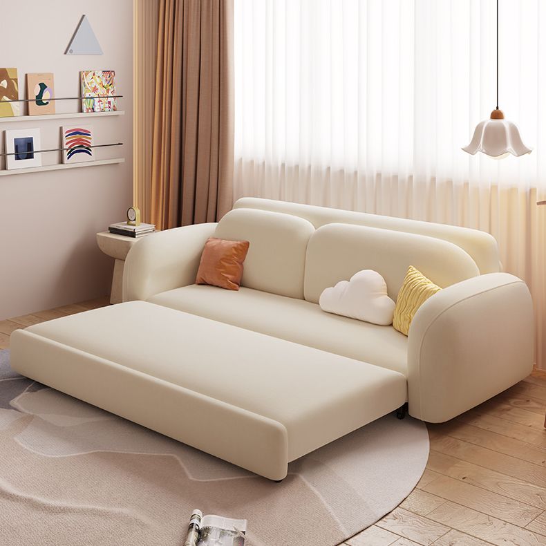 Beige Convertible Sofa Bed Modern Flared Arm Sofa with Pillows