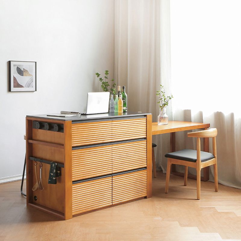 Rectangle Contemporary Kitchen Island Table with Pine Wood Base