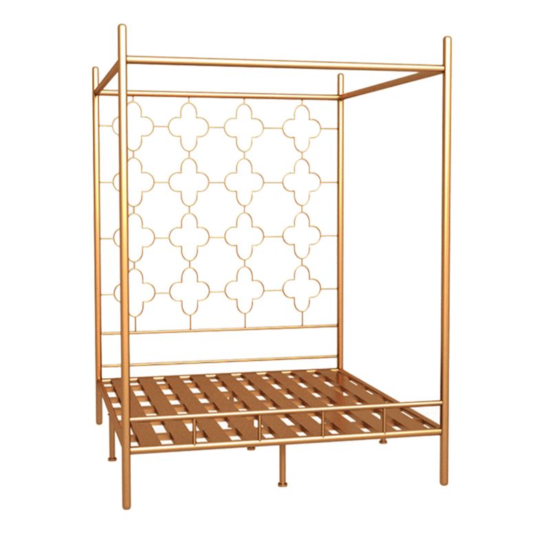 Metal Bed Frame Glam Canopy Bed With Headboard and Footboard