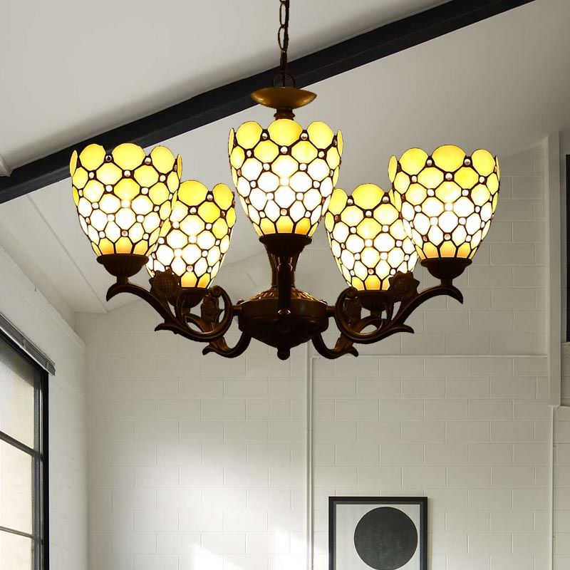 Tiffany bijou du lustre de lustre 5 lumières lampe de suspension en verre beige en noir