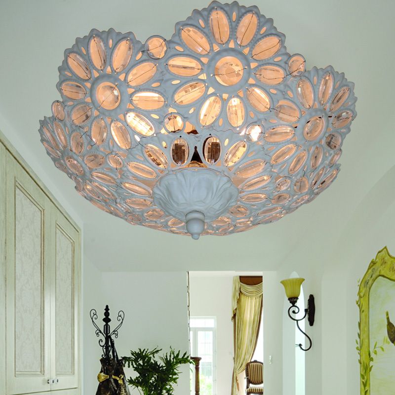 White 3 Lights Ceiling Lamp Art Deco Metal Bowl Flush Mount Lighting Fixture for Living Room