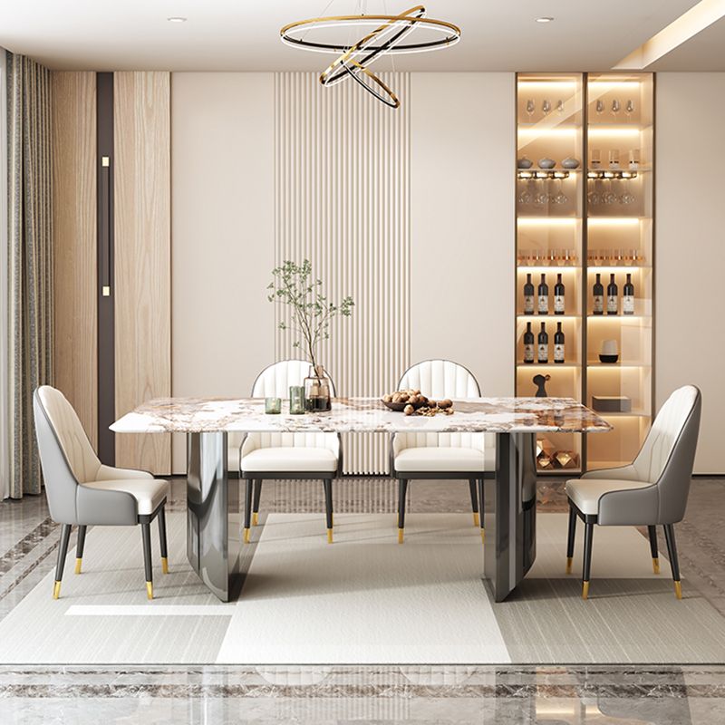 1/5/7/9 Pieces Modern Rectangle Sintered Stone Double Pedestal Dining Set for Home