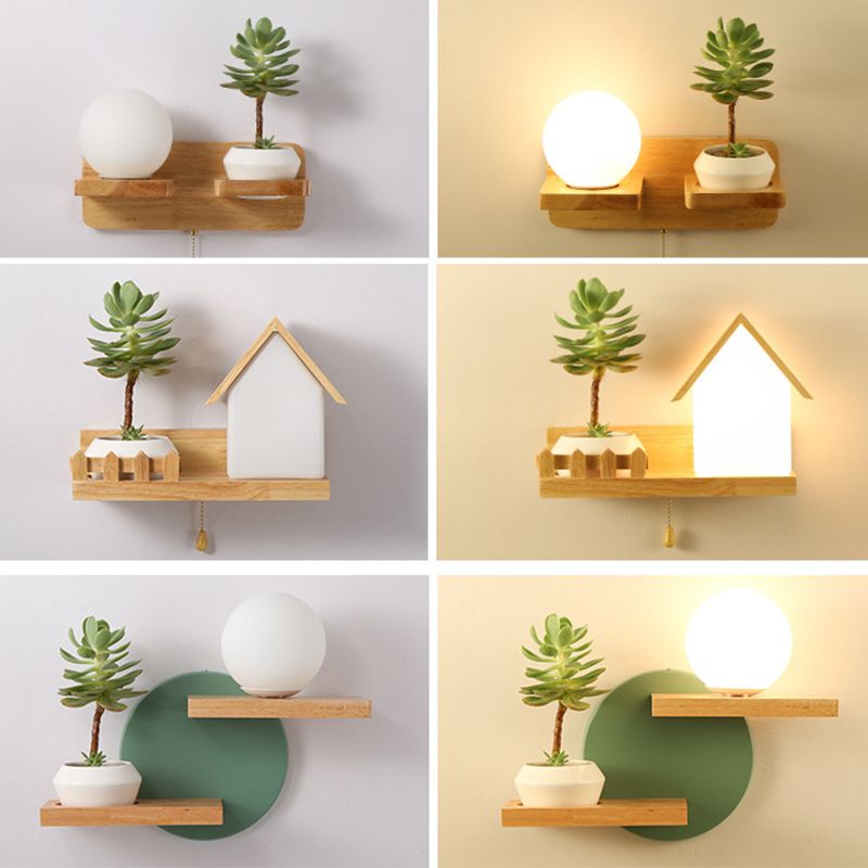 Modern Minimalism Creative Living Room Wall Light Beige Natural Wood 1 Light  Wall Sconce