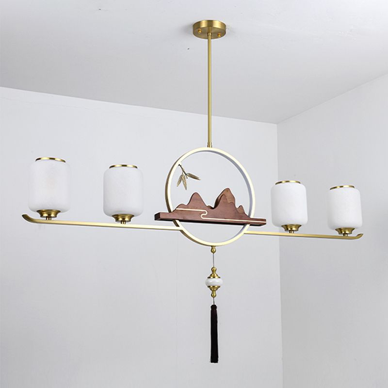 Simplicidad moderna Cilindro Luces de la isla de la isla Luces colgantes de vidrio blanco