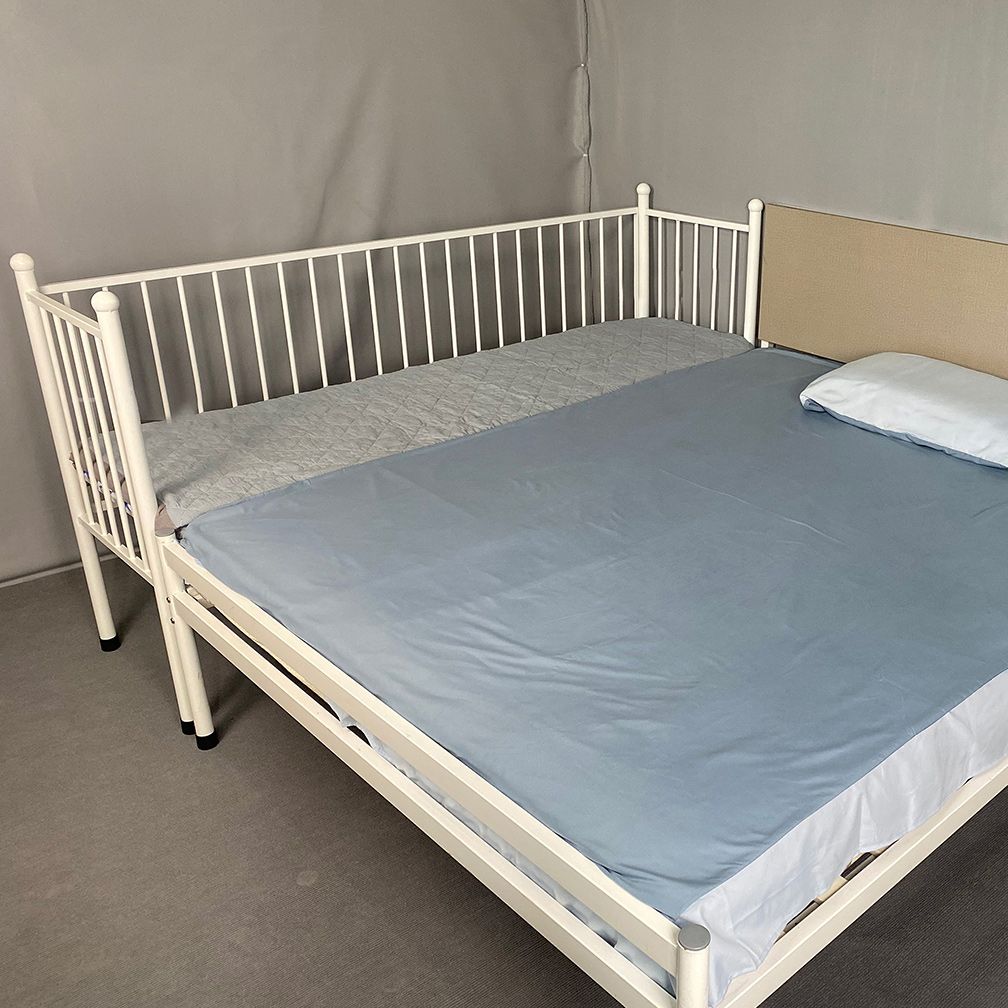White Kids Bed Contemporary Metal Standard Bed with Guardrail