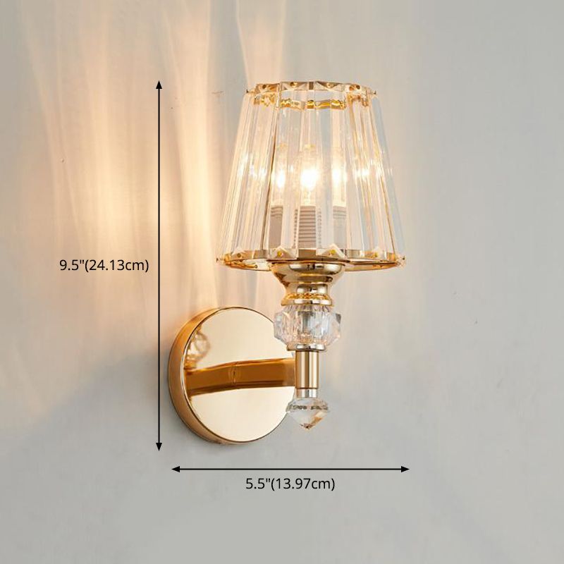Modern Style Cone Wall Light Sconce Crystal Block 1-Light Wall Mount Lamp in Gold