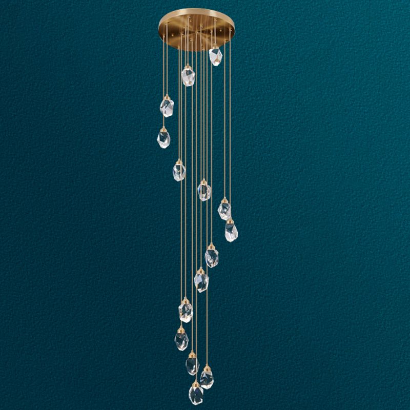 Crystal Gold Pendant Light Geometric Contemporary Ceiling Light for Stair Half