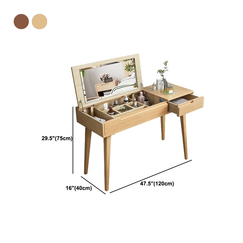 Scandinavian Solid Wood Vanity Makeup Table Set 1 Drawer Flip-Top Dressing Table