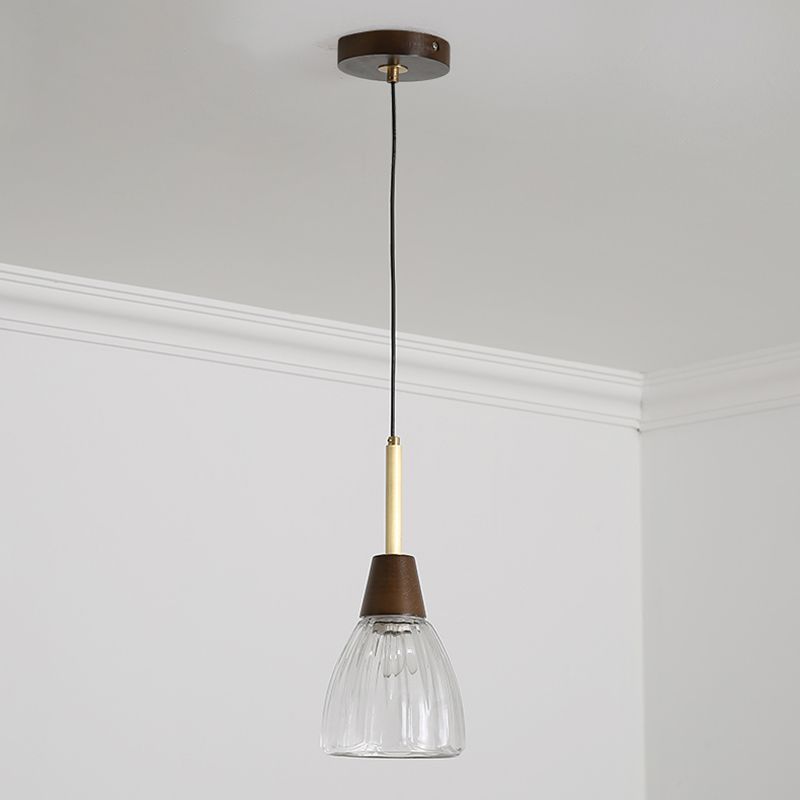 Salle à manger suspendue lampe nordique en noyer en bois clair avec une petite teinte en verre