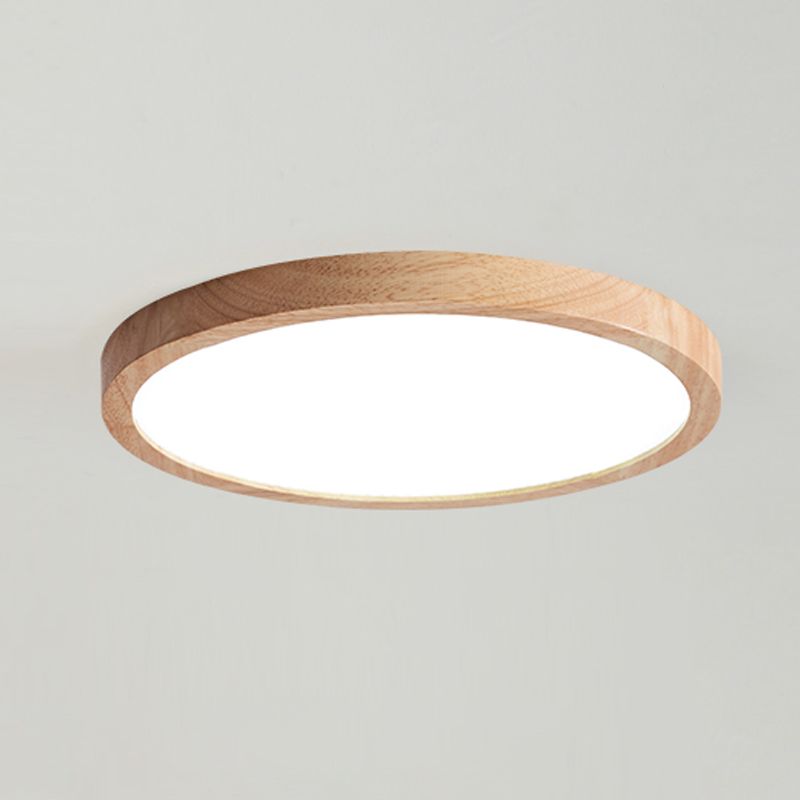 Modern LED Wood Flush Mount Circle Shape Ceiling Light with Acrylic Shade for Living Room