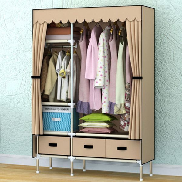 Contemporary Style Metal Wardrobe 3-drawer Wardrobe Closet for Bedroom
