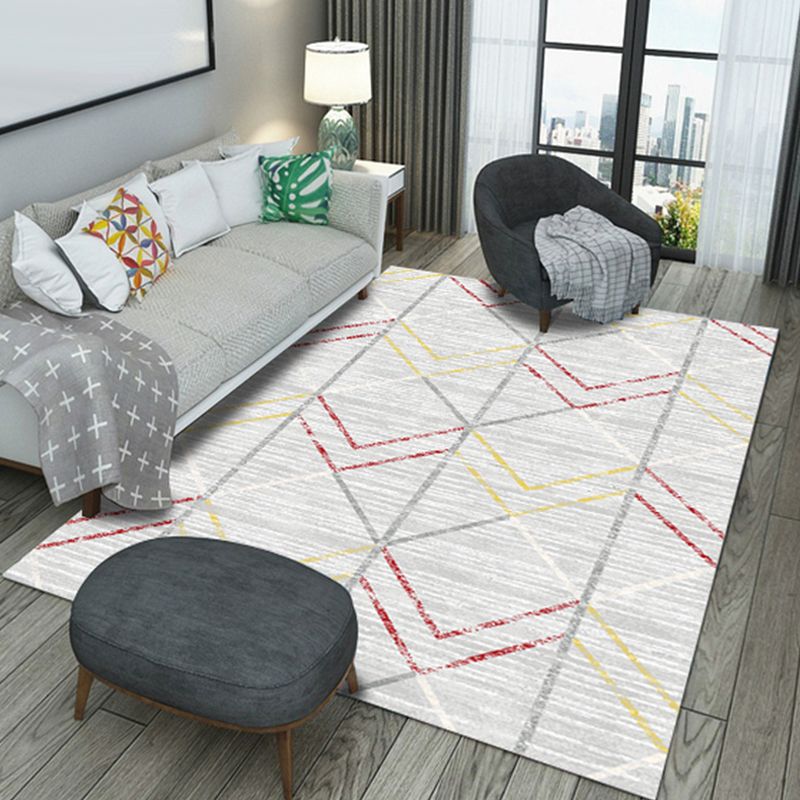 Grey Striped Pattern Rug Polyester Modern Rug Washable Anti-Slip Pet Friendly Area Rug for Living Room