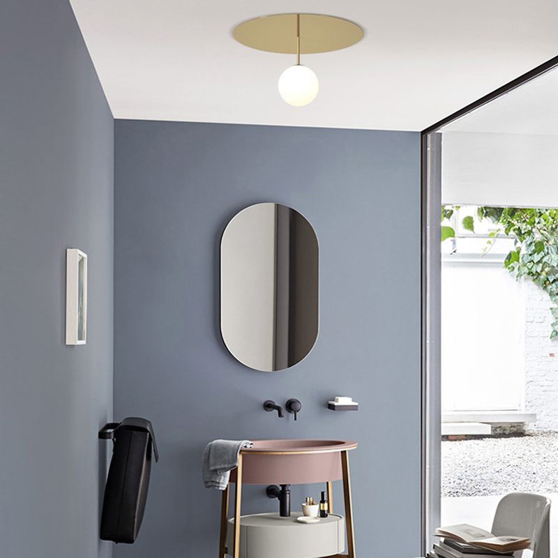 Metal Ceiling Light 1-Light Ceiling Mount Light with Glass Shade for Living Room