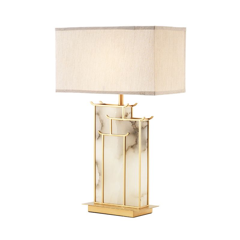 Rectangle Task Task Light Contemporary 1 Bulbe White Table Lampe avec cadre doré et panneau de marbre Déco