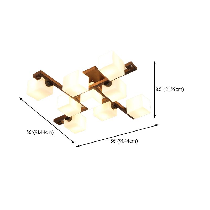 Brown Modern Wood Flush Mount Geometric Shape Ceiling Lamp with Acrylic Shade for Bedroom