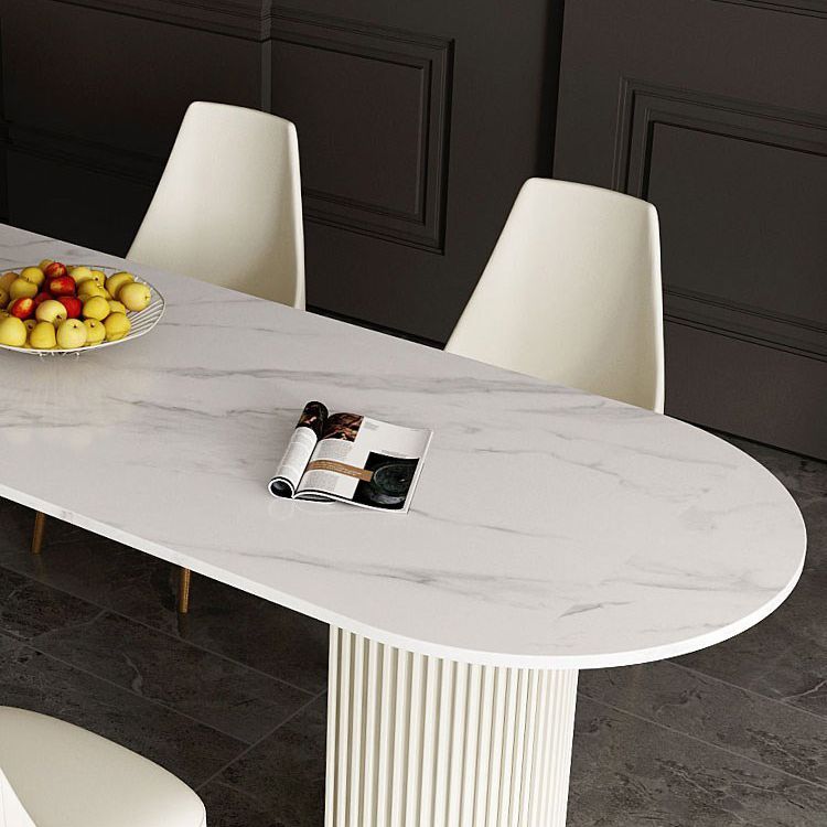 Sintered Stone Fixed Dining Table Luxury Free Form Dining Room Desk