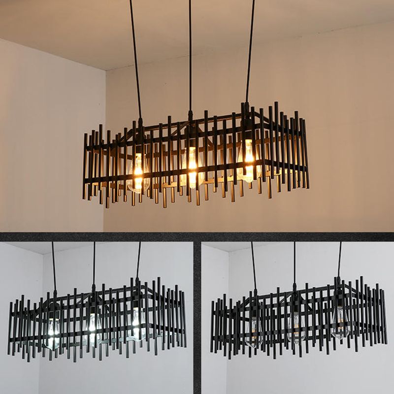 Black Island Pendant Lighting Rustic-Style Metal Cage-Shaped Island Chandelier Light