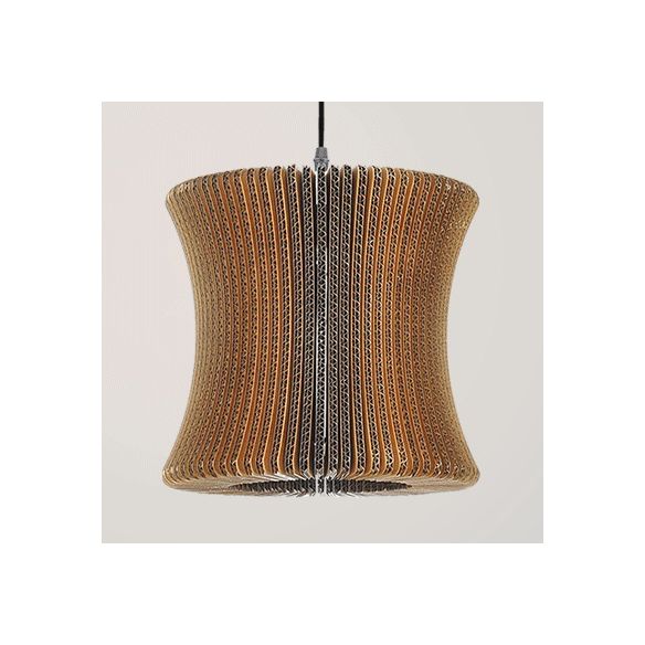Woven Shade Hanging Lighting Asian Style Corrugated Paper 1 Bulb Restaurant Pendant Lamp in Beige/Brown