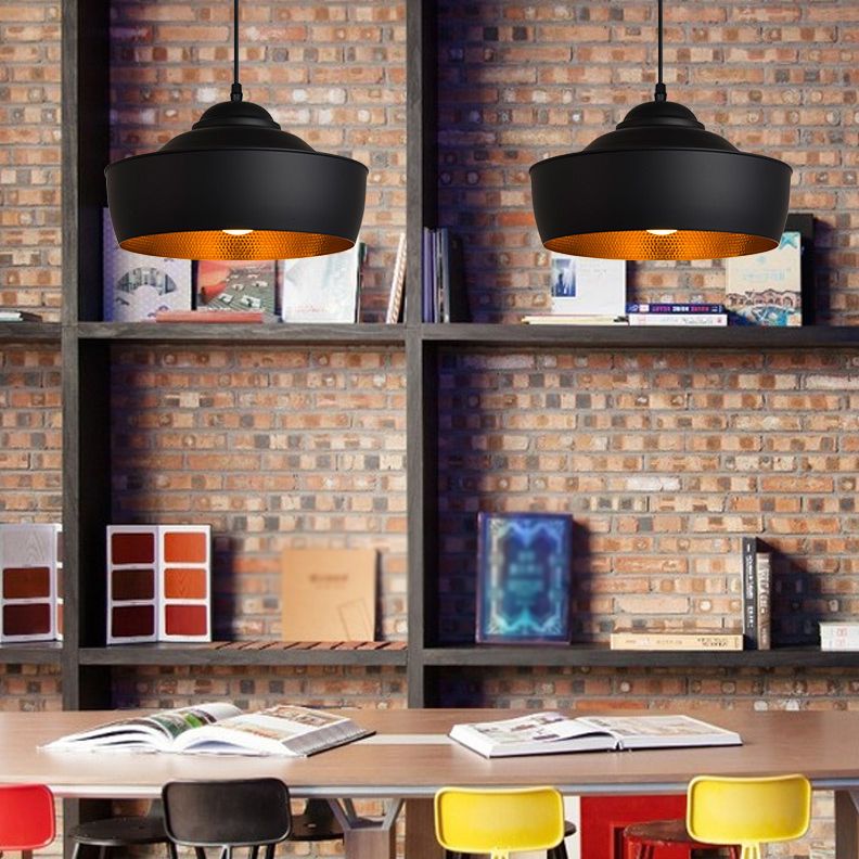 Black and Gold Inner Geometric Pendant Industrial Retro Metal 1-Light Bistro Hanging Light