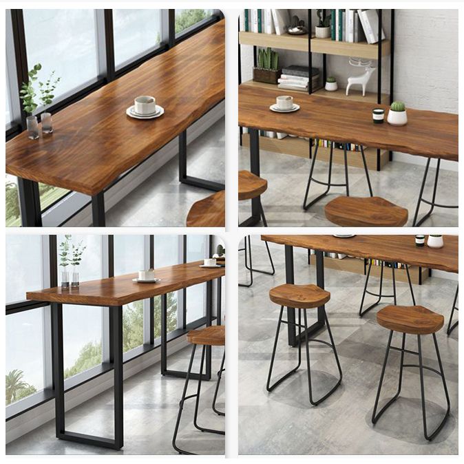 Industrial Bar Table Pine Wood Bar Dining Table with Sled Base