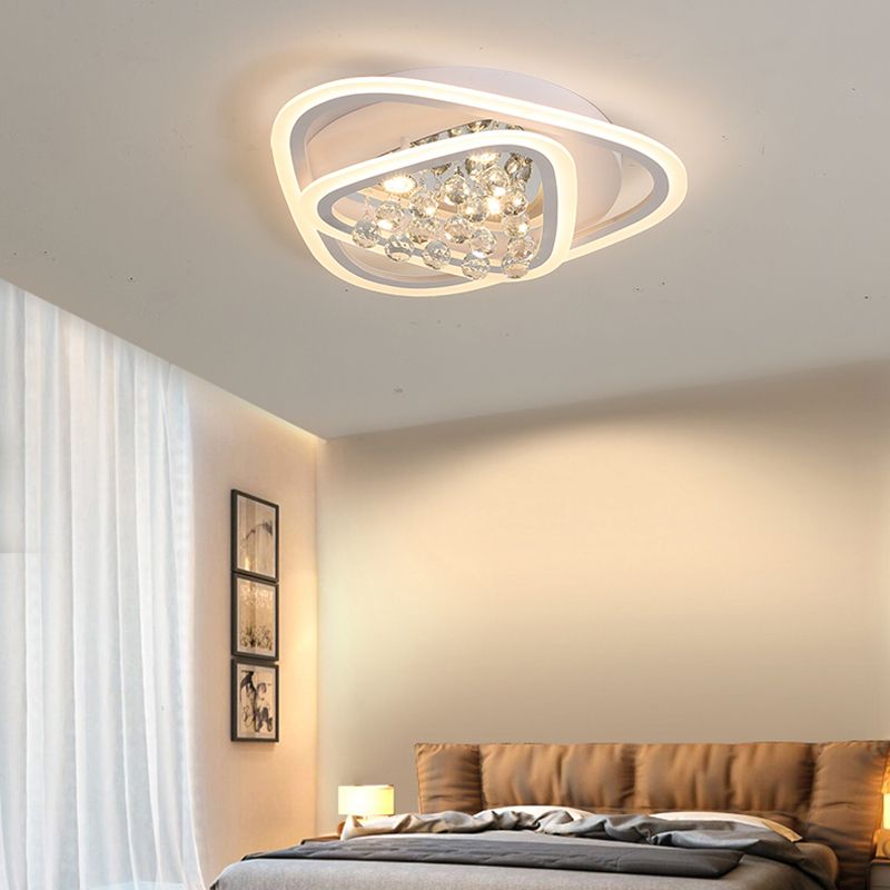 19.5"/23.5"/31.5" W LED Triangle Flush Mount Lamp Simple White Crystal Ceiling Mounted Fixture in Warm/White Light