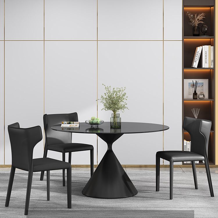 Round Dining Table Stone Dining Table in Black and White with Pedestal