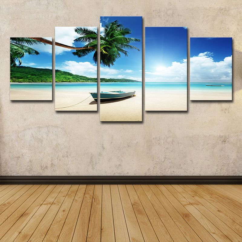 Tropical Beach Scenery Wall Art Blue and Green Multi-Piece Wall Decoration for Home