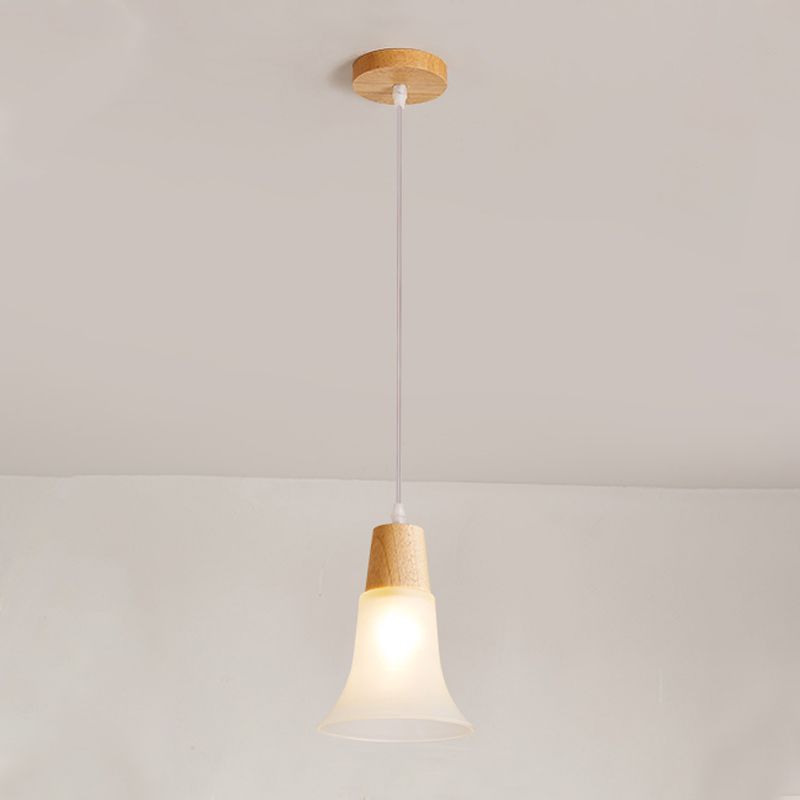 Moderne creatieve hangende lamp houten geometrische hanglamp met mat glazen schaduw