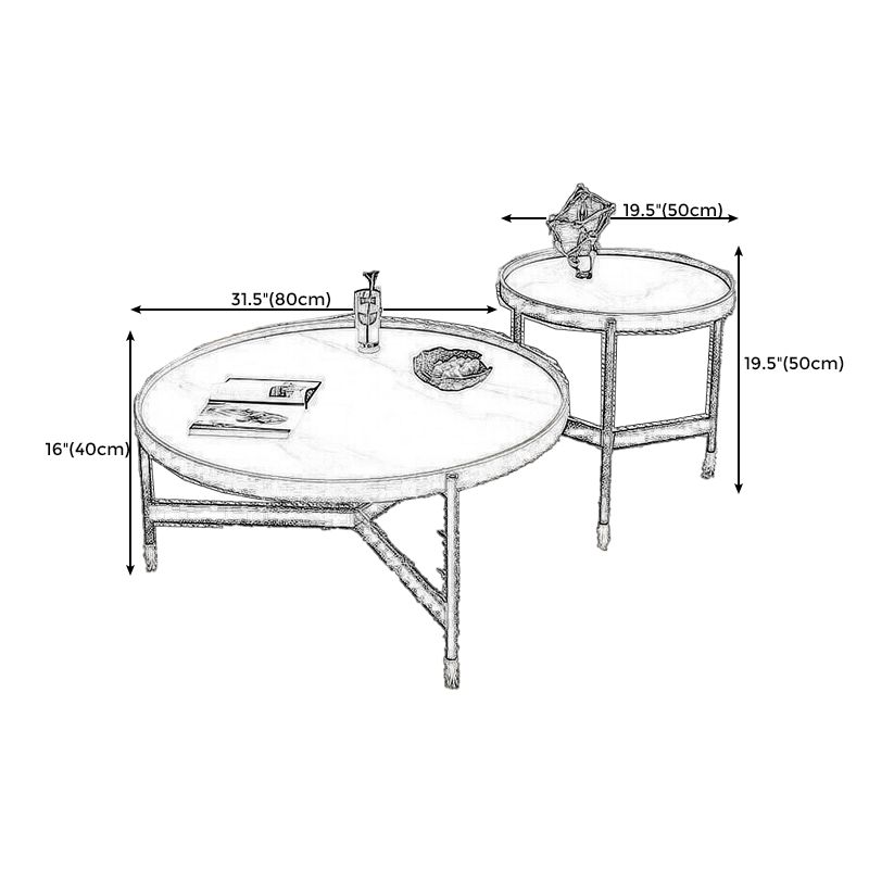 3 Legs Base Design Black Metal Base Slate Top Round Coffee Table
