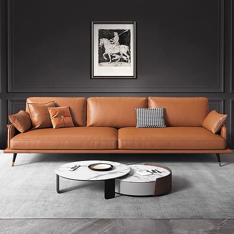 Modern Sofa with Bolster Pillows 31.5"High Square Arm Sofa with Hair Pin Legs, Dark Brown