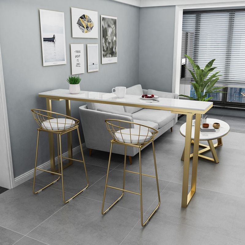 Rectangular Artificial Marble Top Bar Table Luxurious Bar Table with Metal Base in Gold