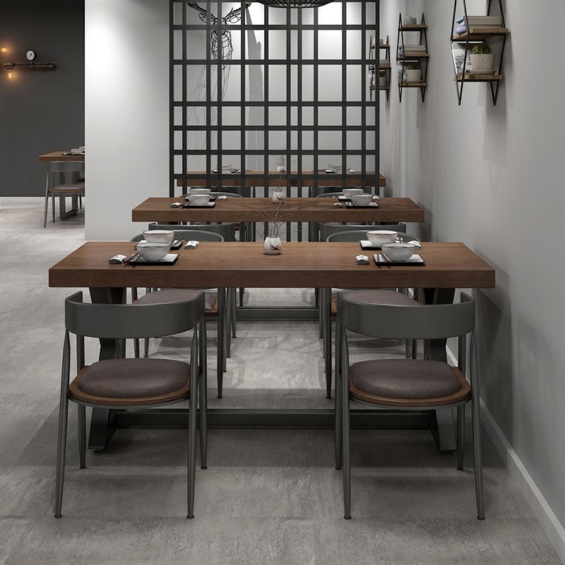 Pine Wood Dark Brown Dining Table Set 1/4/5 Pcs Industrial Dinette Set for Home