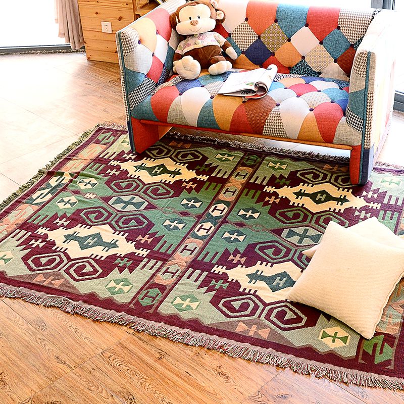 Retro Country Style Teppich Grüne Geometrische Webteppichtau-freundlicher Teppich für Wohnzimmer