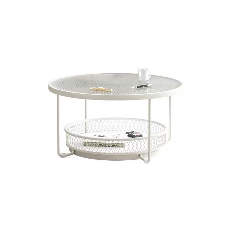 Modernistic Glass Top Coffee Table Round Metal Frame Cocktail Table
