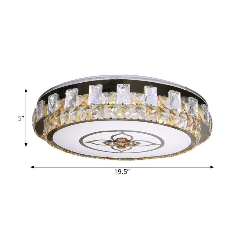 LED Flush Light Fixture Contemporary Circular Clear Crystal Blocks Close to Ceiling Lamp