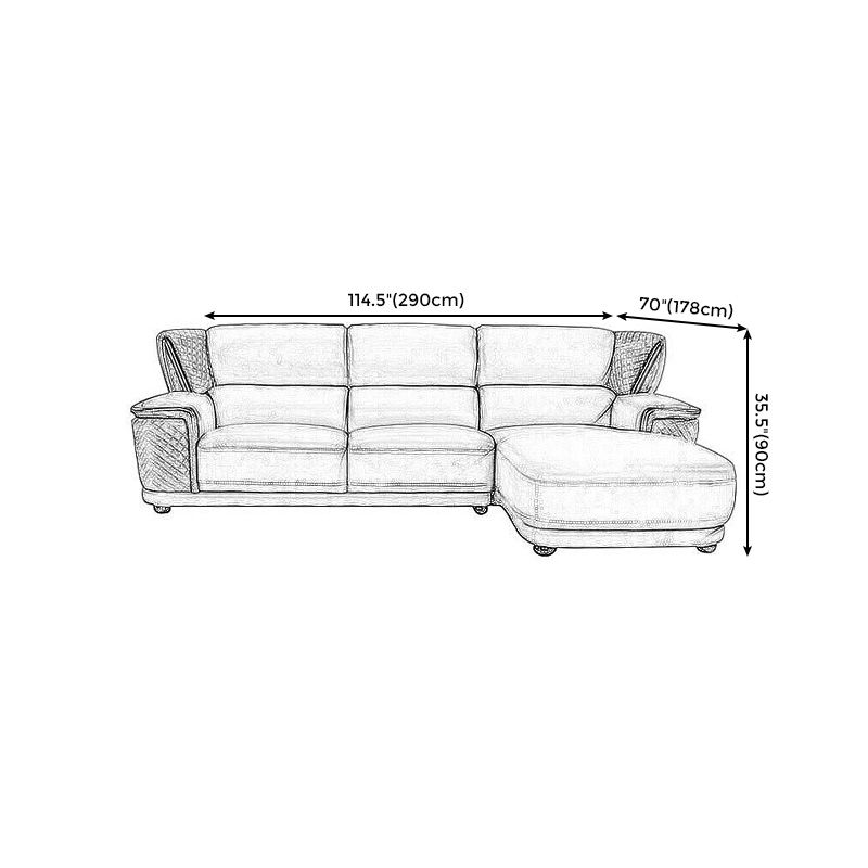 Genuine Leather Sectional Grey Cushion Back Sofa and Chaise for Living Room