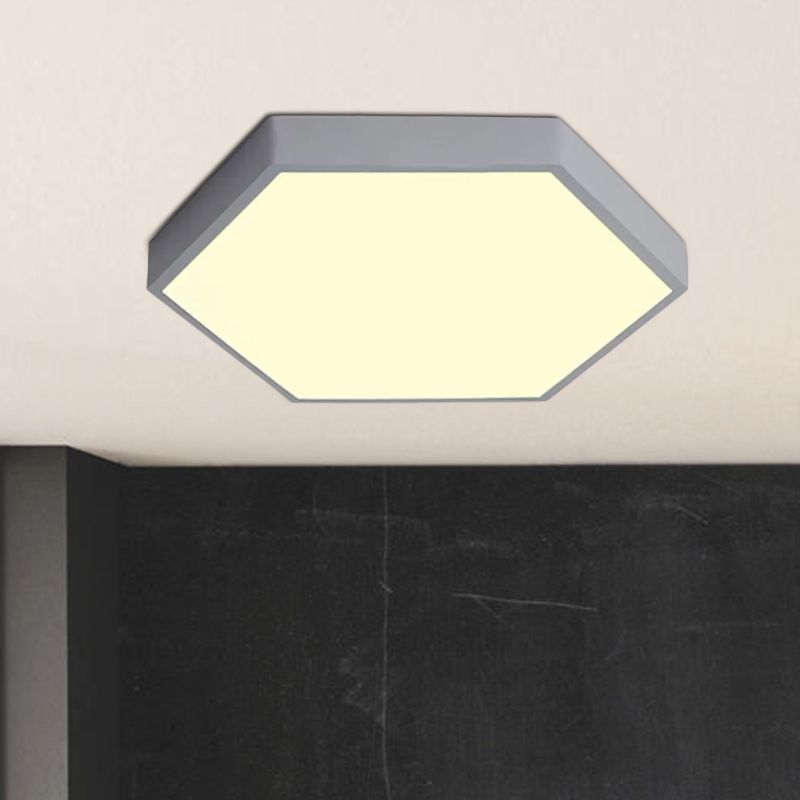 Modern Led Flush Mount with Metal Shade Gray/Yellow/Blue Hexagon Flush Mount Fixture in White/Warm Light, 16"/19.5"/23.5" Wide