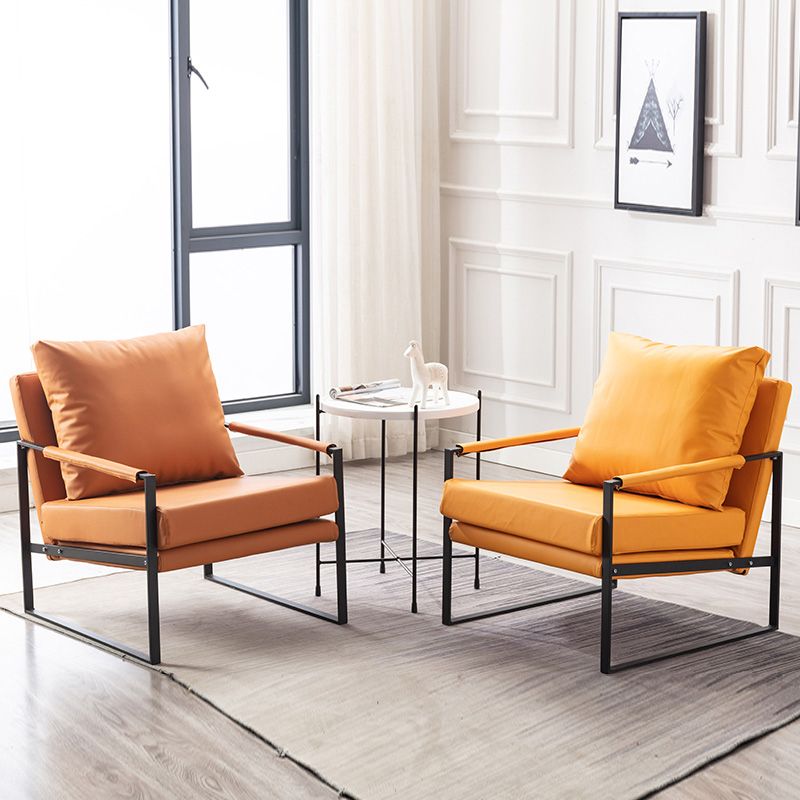 Industrial Metal Armchair Leather Upholstered Accent Armchair