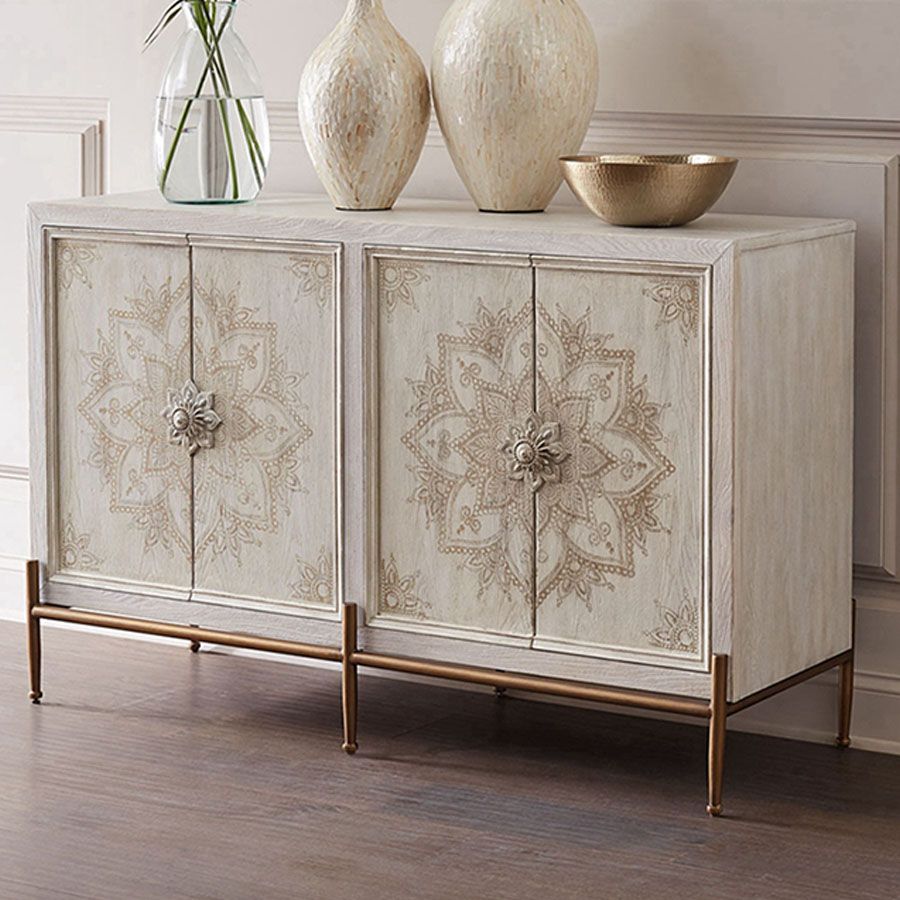 White Knobs Wood Cabinets Included Accent Cabinet with Straight Legs