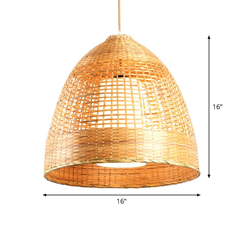 Handklasige bel plafond hanger Chinese bamboe single woonkamer hangende lamp in beige, 16 "/19,5" breedte